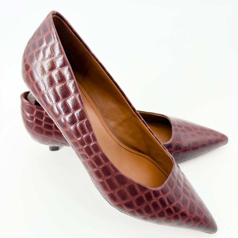 Naturalizer Natalia Croc Embossed Burgundy Kitten Heel Pumps 9.5 WW NIB